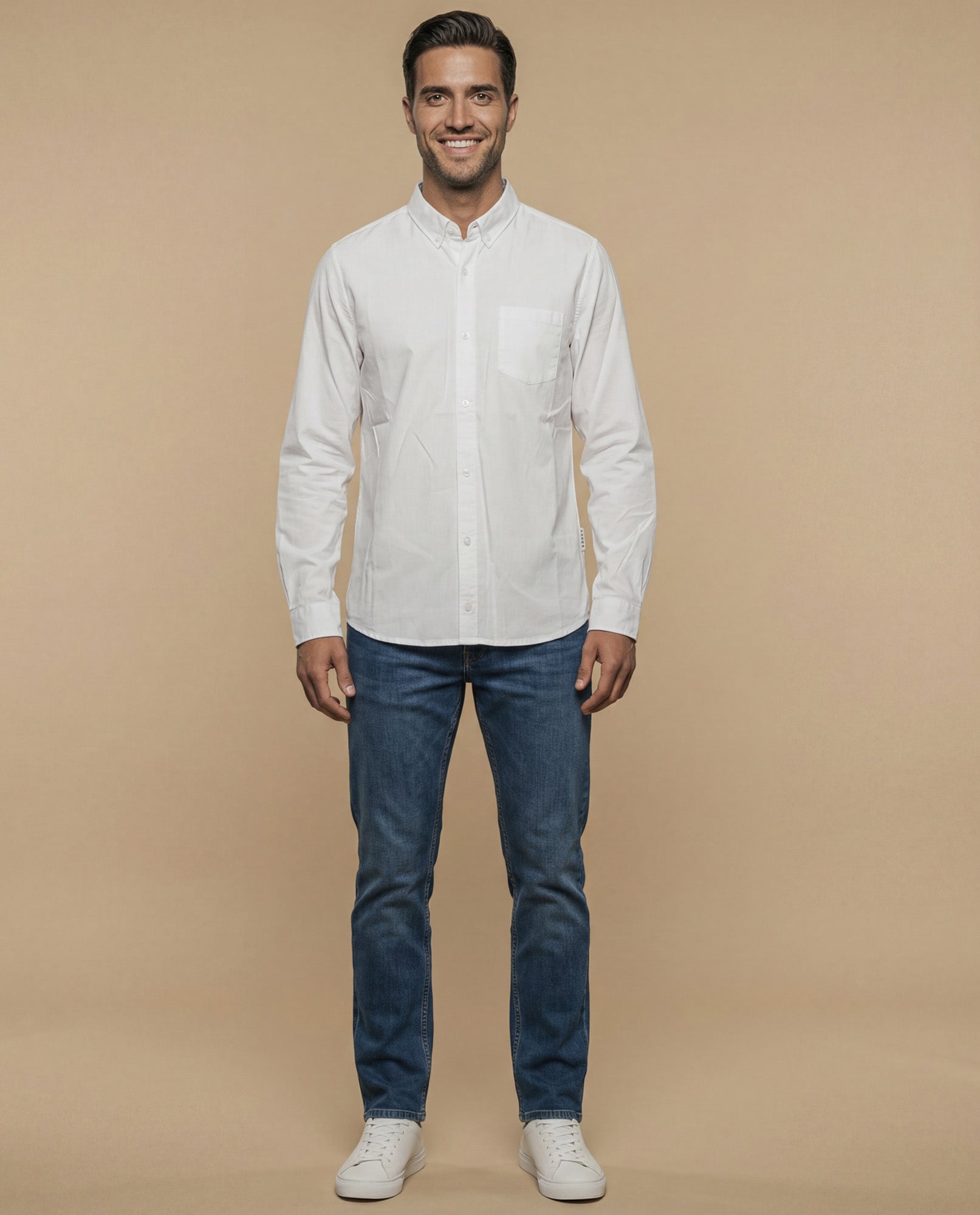 Camisa manga larga con cuello button-down y bolsillo para hombre - Blanco 34_315F309_BLA114800_5