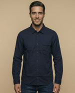 Camisa manga corta cuello camisero con bolsillo - Azul