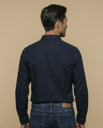 Camisa manga corta cuello camisero con bolsillo - Azul