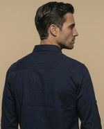 Camisa manga corta cuello camisero con bolsillo - Azul