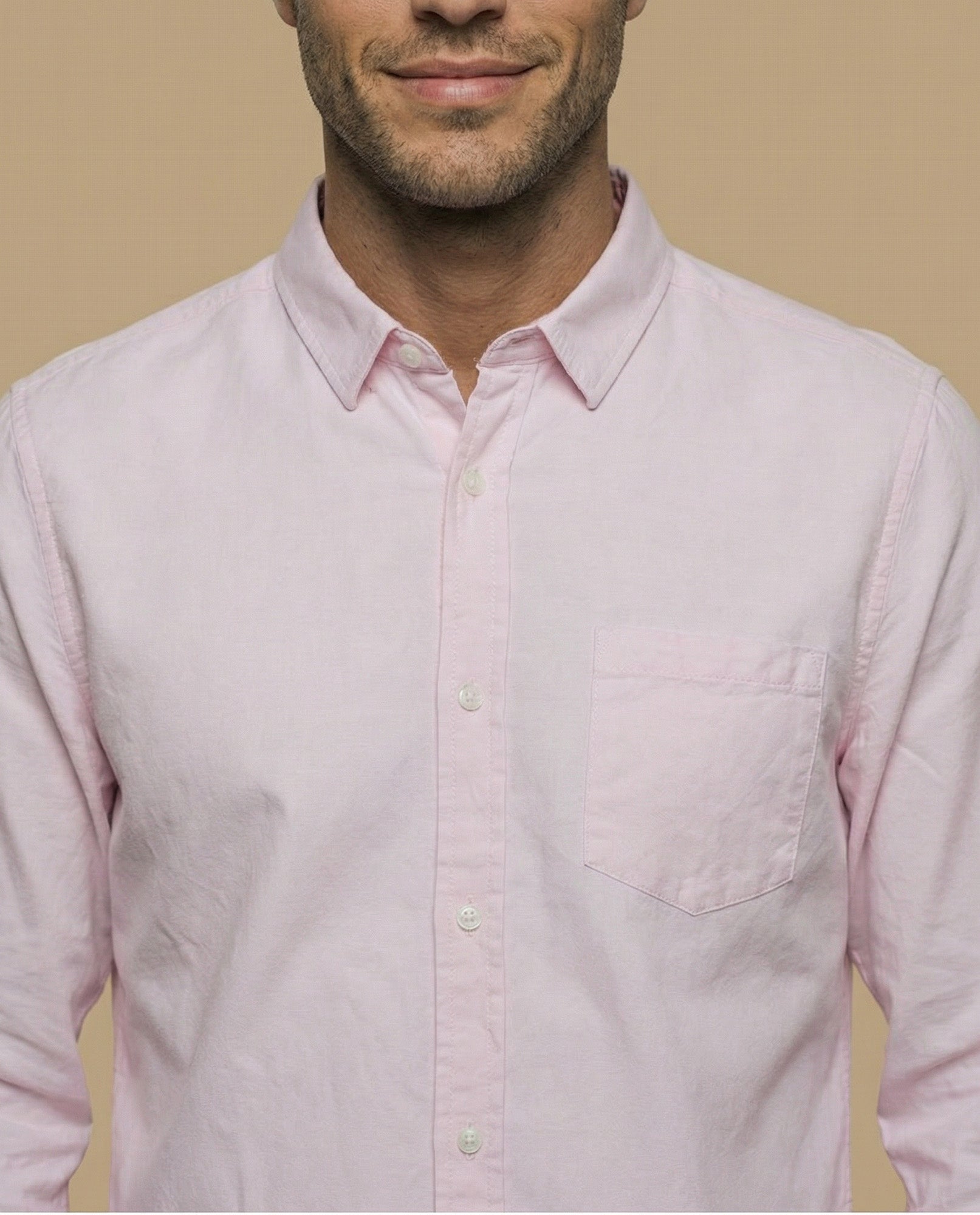 Camisa oxford manga larga con cuello abotonado para hombre - Rosa 34_315F313_ROS141506_3