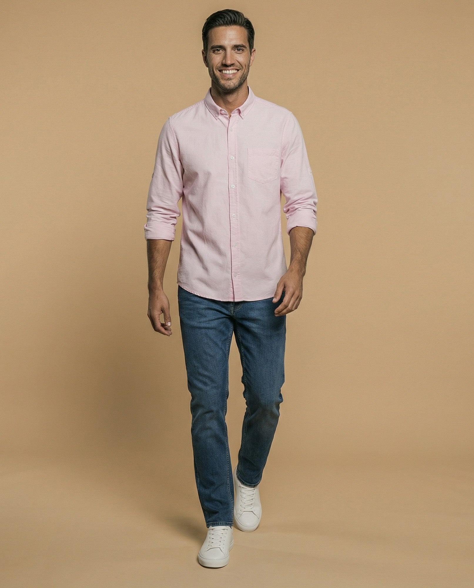 Camisa oxford manga larga con cuello abotonado para hombre - Rosa 34_315F313_ROS141506_5