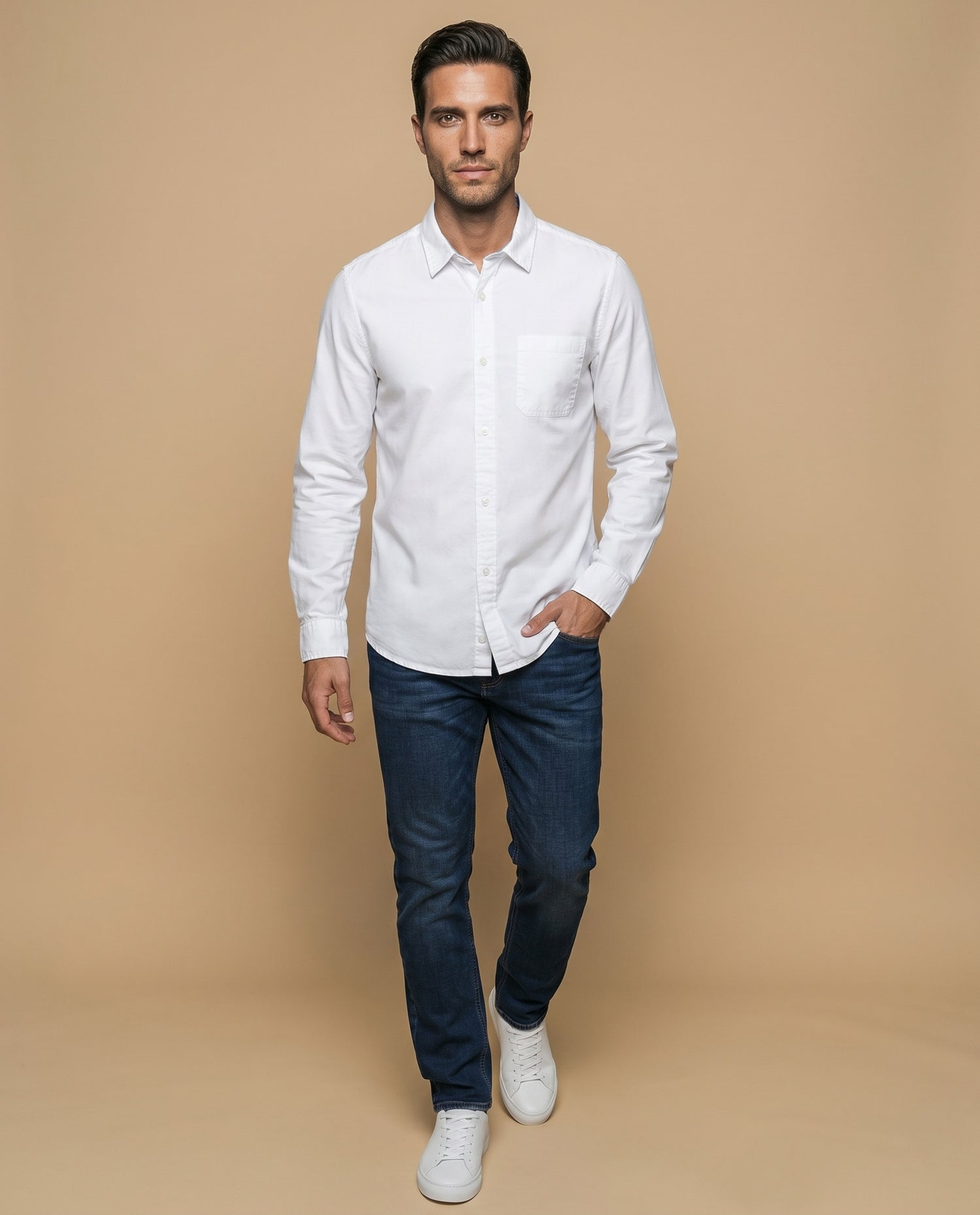 Camisa manga larga algodón - Blanco