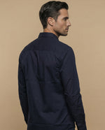 Camisa slim fit manga larga con bordado de laurel para hombre - Azul