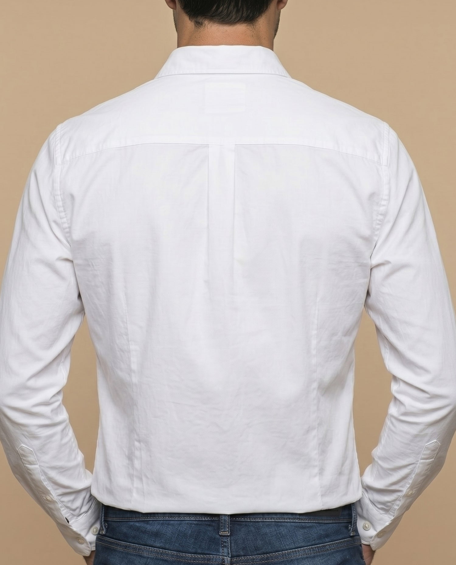 Camisa slim fit manga larga con bordado de laurel para hombre - Blanco