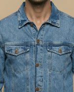 Chaqueta de denim con bolsillos frontales - Azul
