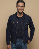 Chaqueta vaquera tipo trucker con bolsillos de parche para hombre - Azul