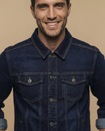 Chaqueta vaquera tipo trucker con bolsillos de parche para hombre - Azul