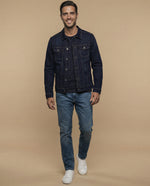 Chaqueta vaquera tipo trucker con bolsillos de parche para hombre - Azul