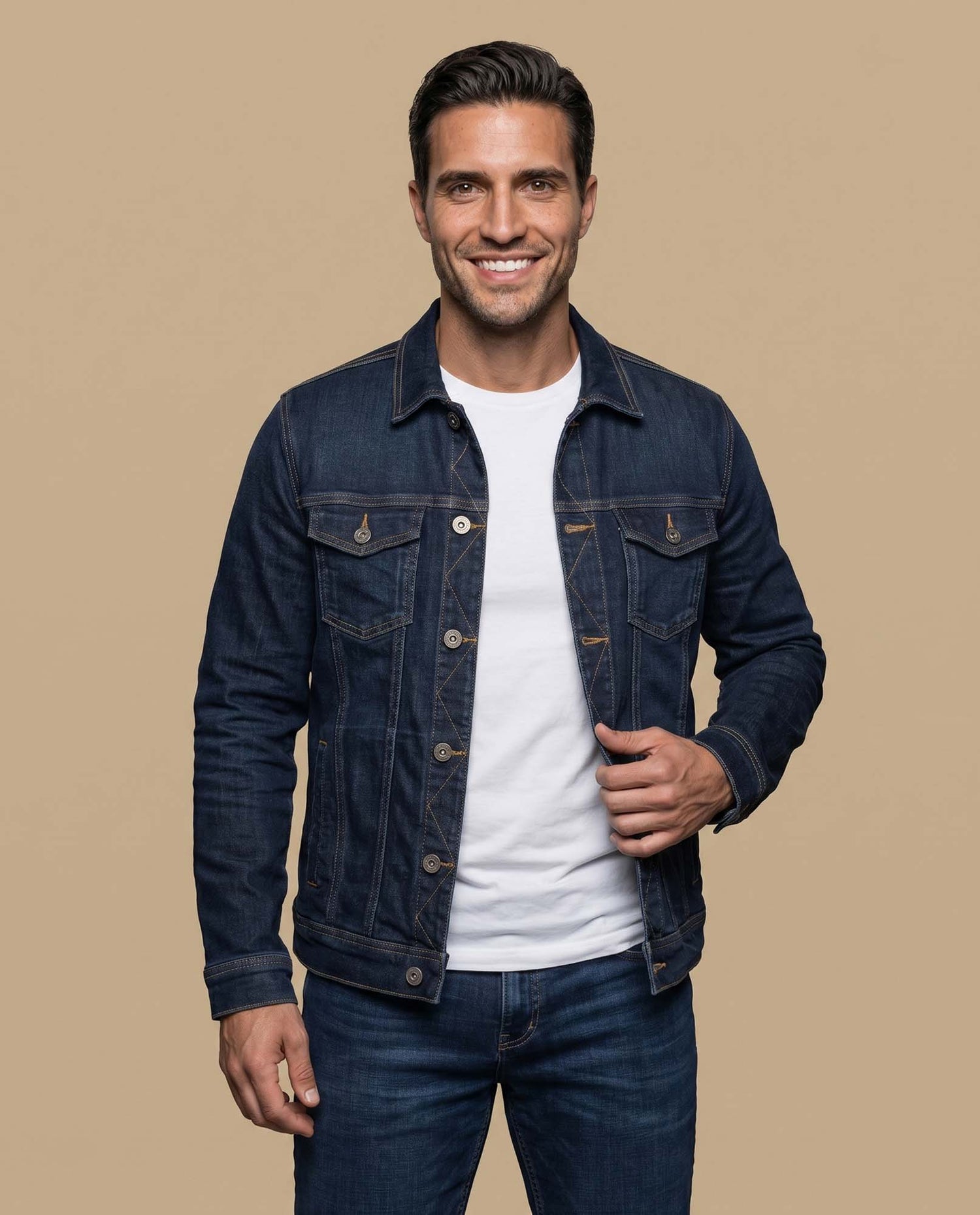 Chaqueta vaquera tipo trucker con bolsillos de parche para hombre - Azul