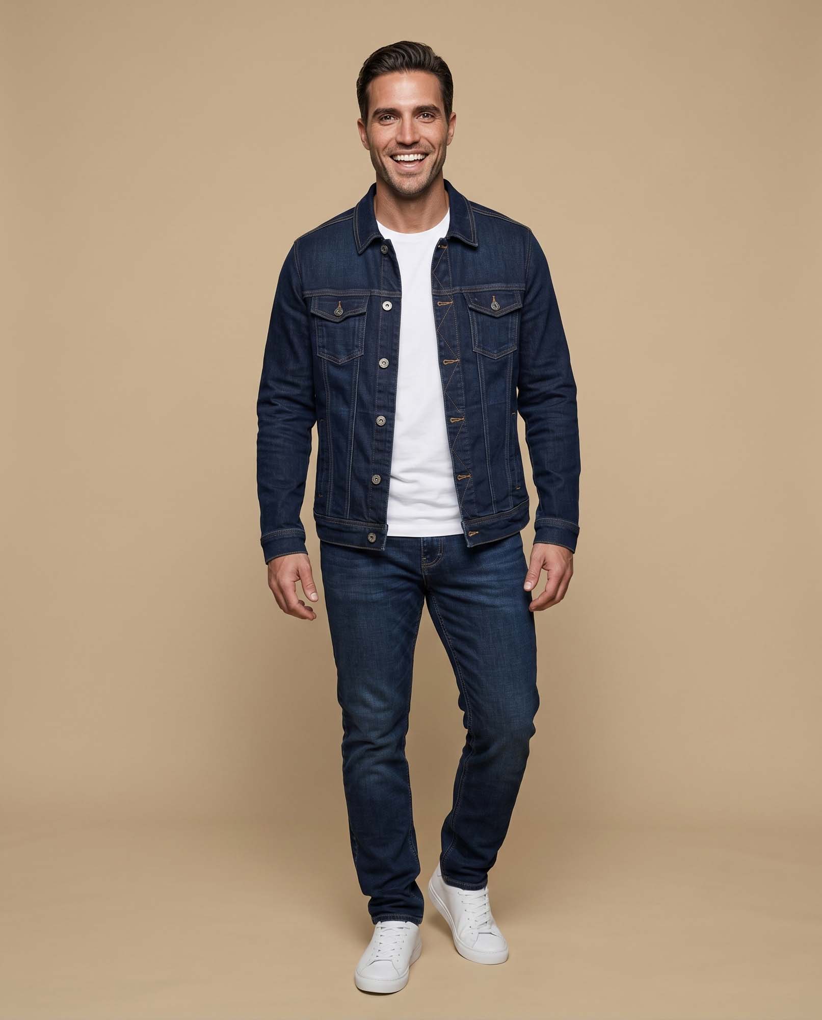 Chaqueta vaquera tipo trucker con bolsillos de parche para hombre - Azul 34_325E304_AZUA03694_5