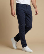 Pantalón recto algodón stretch - Azul