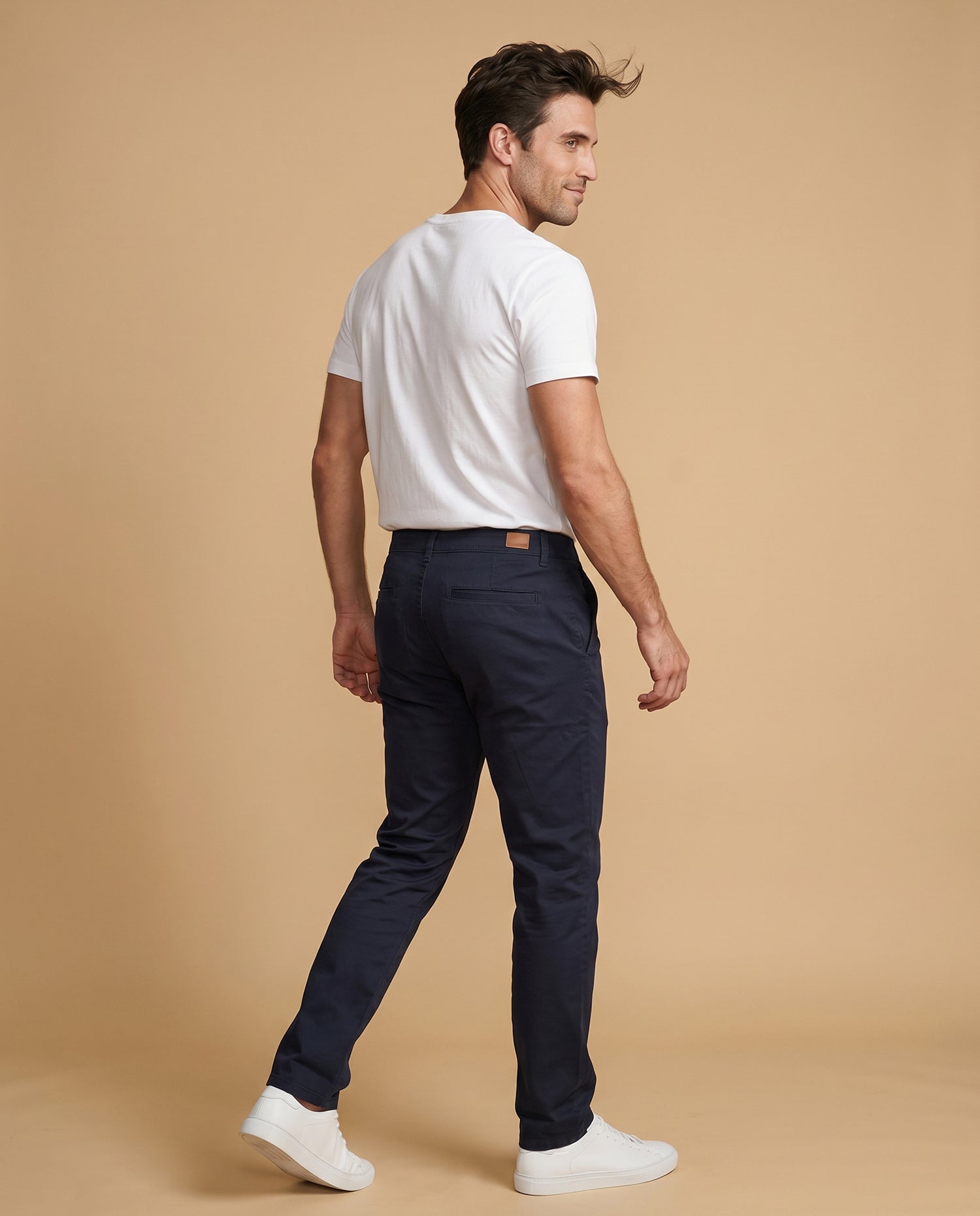 Pantalón recto algodón stretch - Azul