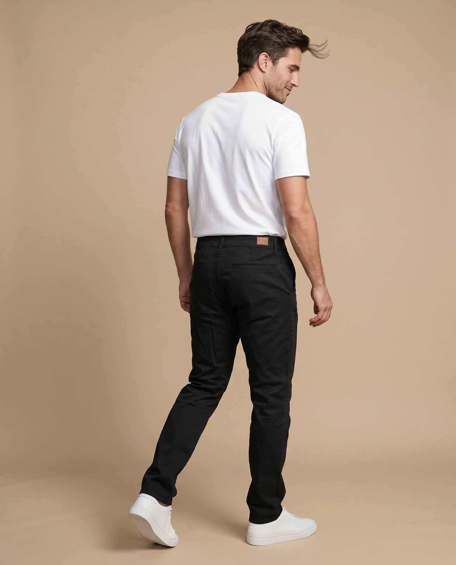 Pantalón recto algodón stretch - Negro