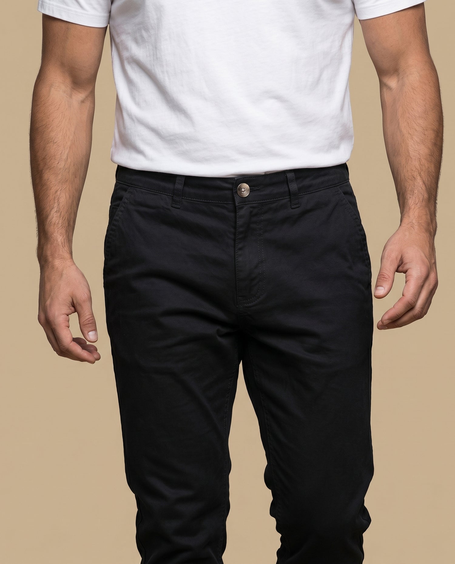 Pantalón recto algodón stretch - Negro