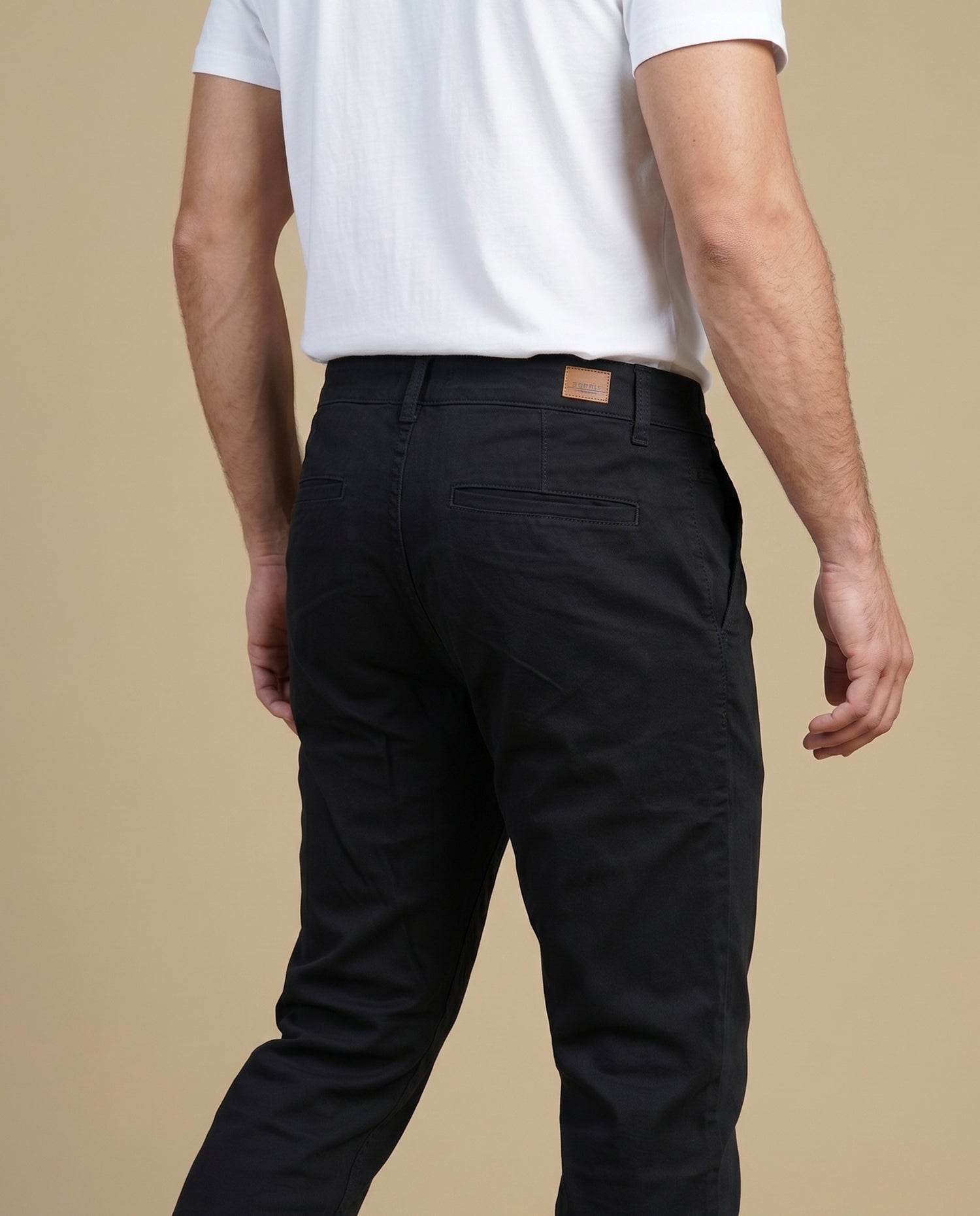Pantalón recto algodón stretch - Negro
