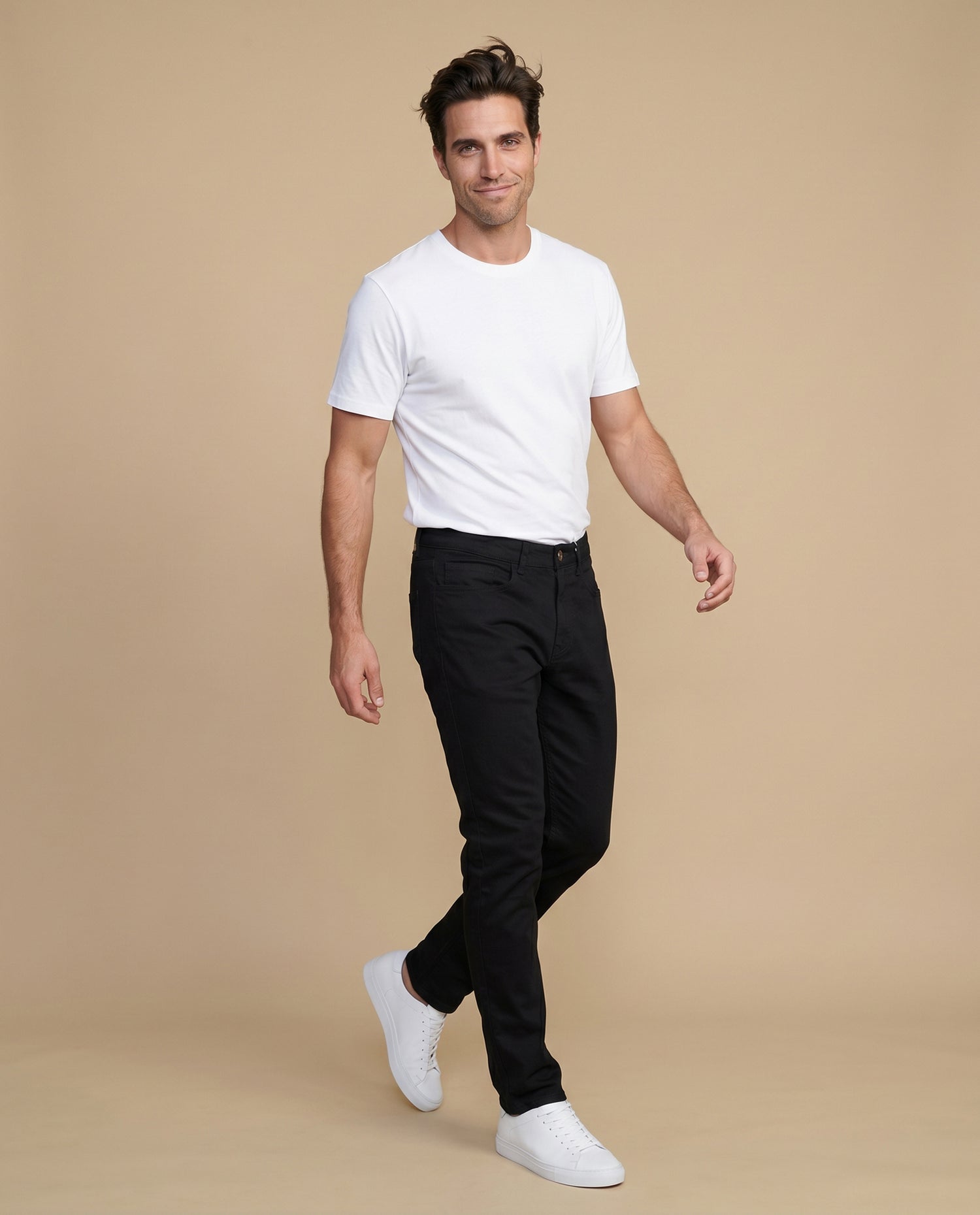 Pantalón slim algodón stretch - Negro