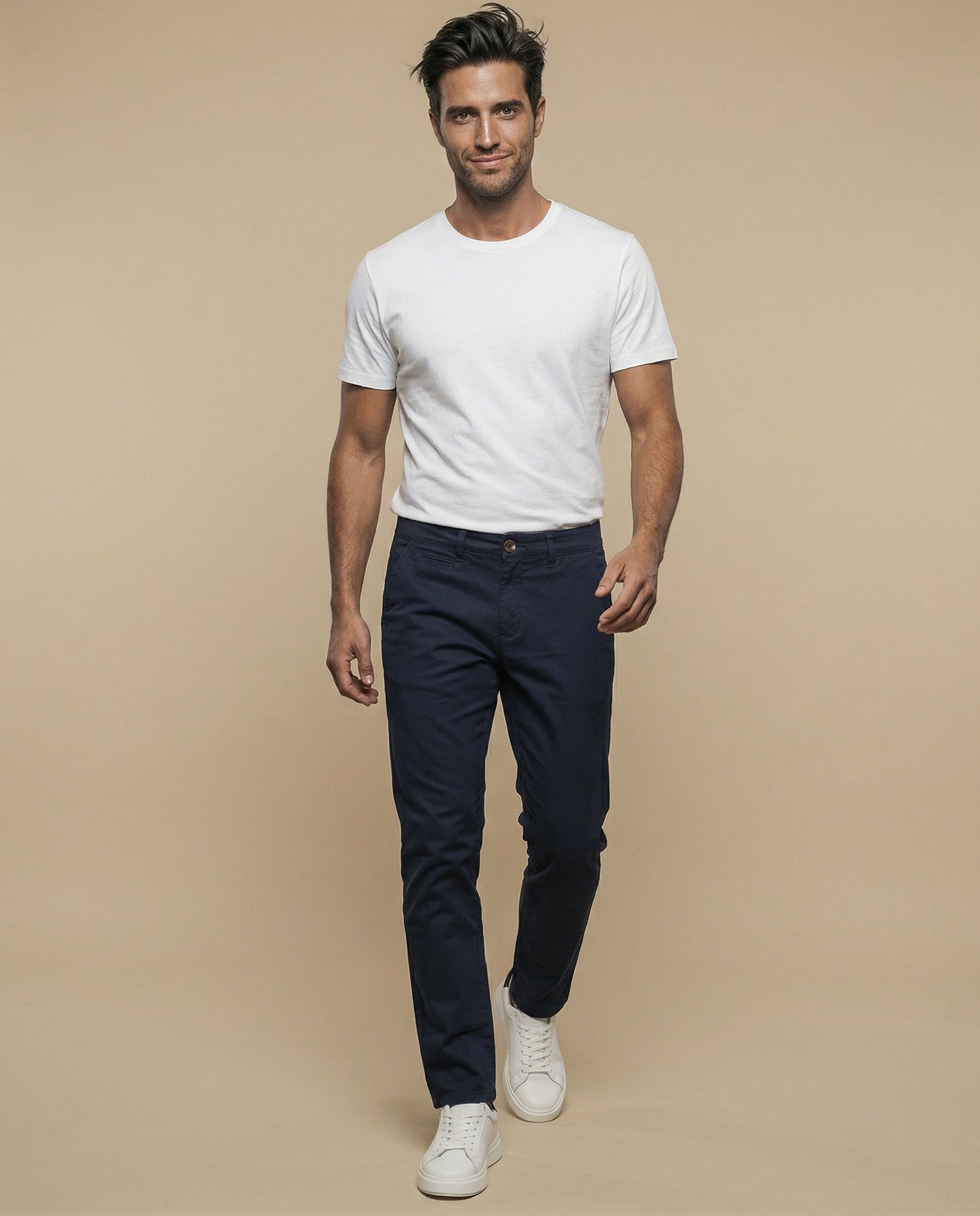 Pantalón chino corte recto tiro medio - Azul