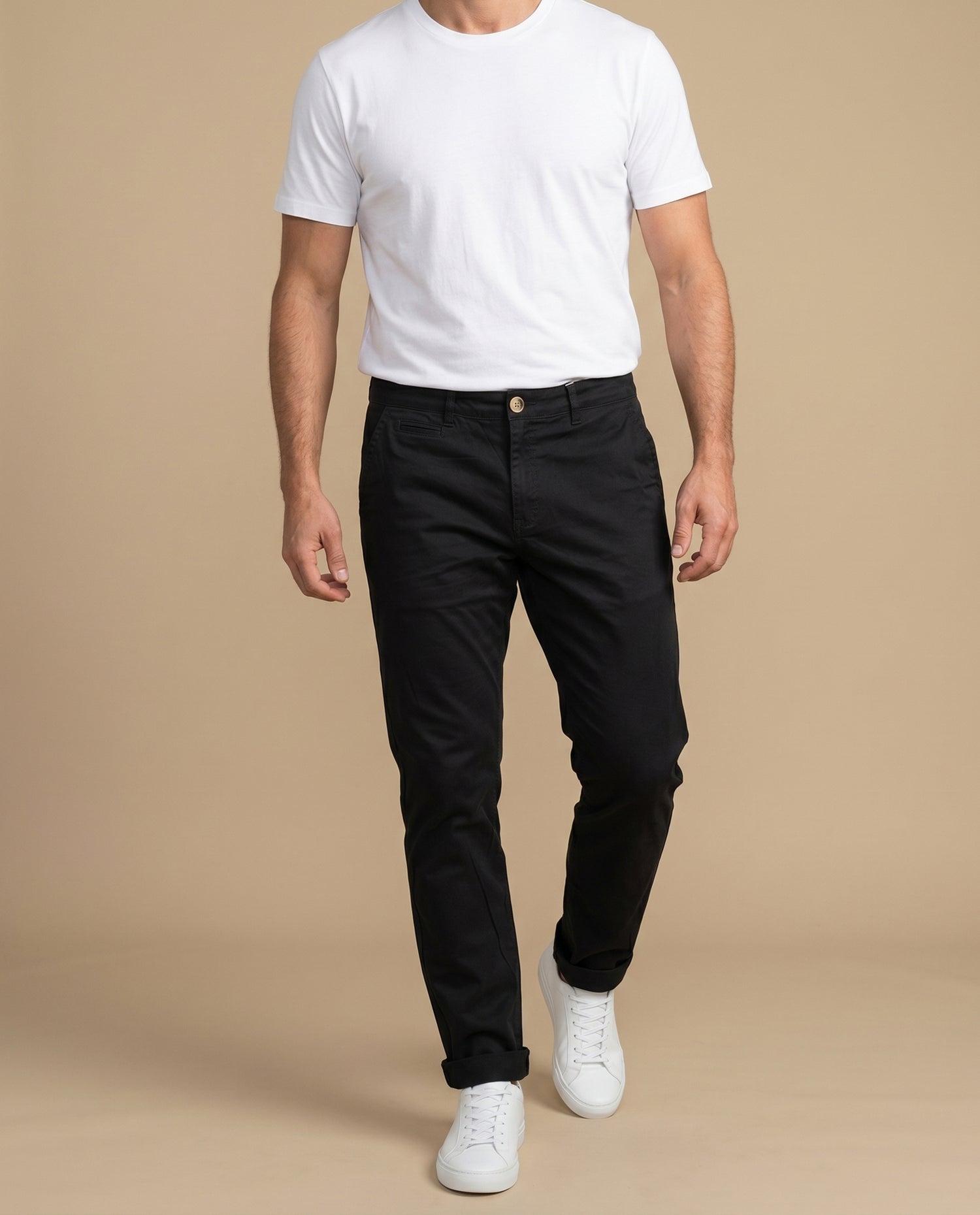 Pantalón corte slim sólido - Negro