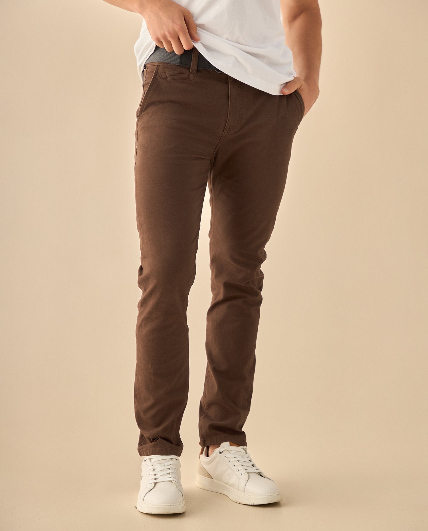 Pantalón con Cintura Elástica Interna - Cafe