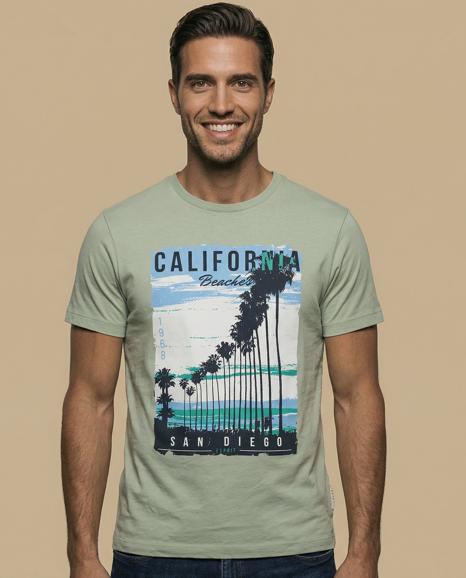 Camiseta estampada con gráfico de palmeras - Verde 34_342E300_VER114802_0