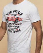 Camiseta manga corta con estampado racing Iron Wheels - Blanco
