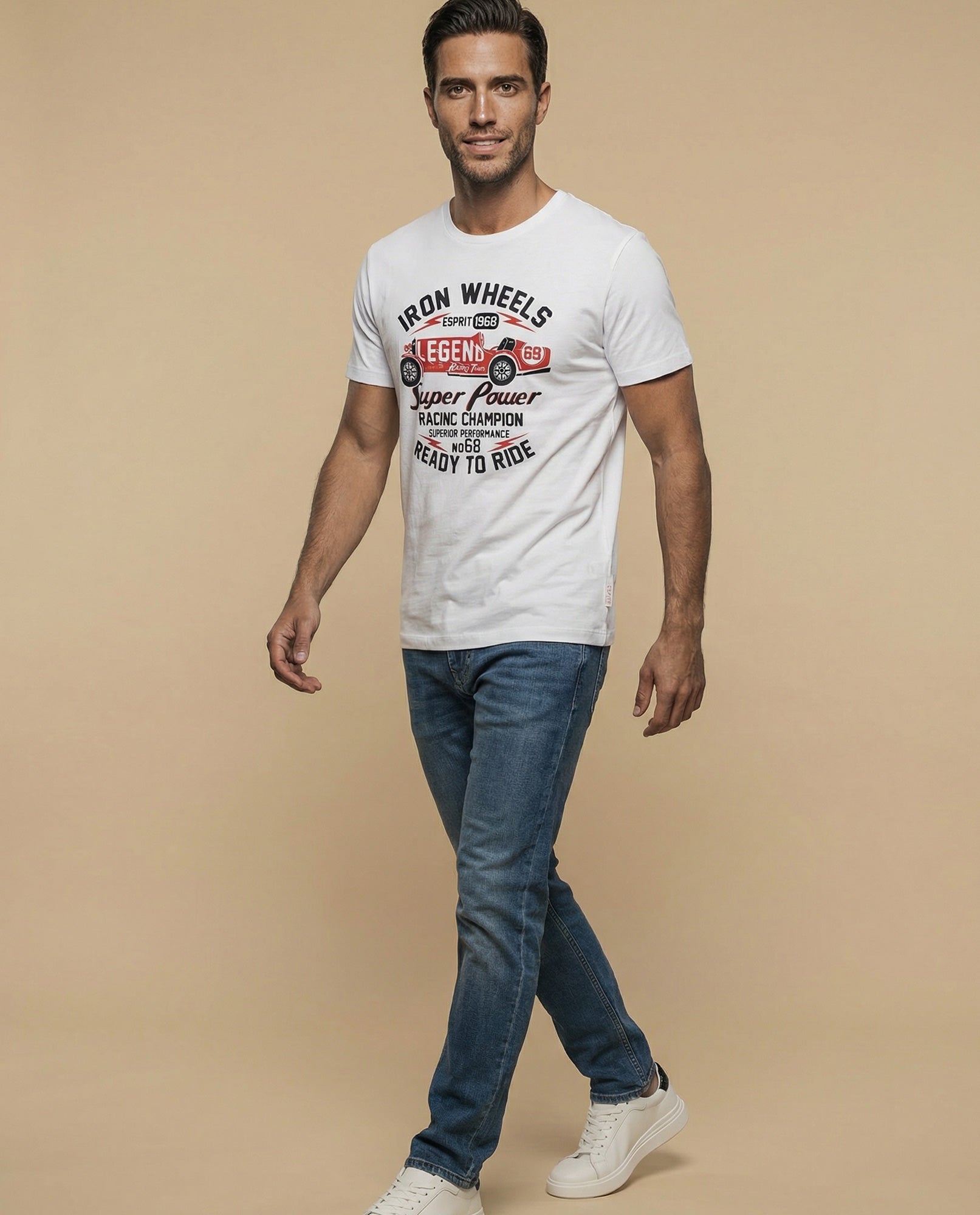 Camiseta manga corta con estampado racing Iron Wheels - Blanco 34_345E326_BLA114202_5