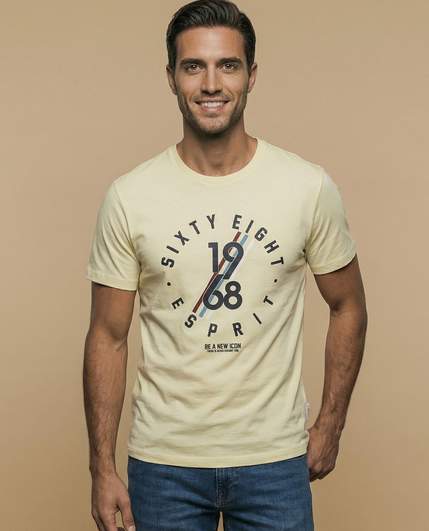 Camiseta manga corta con estampado gráfico circular para hombre - Amarillo