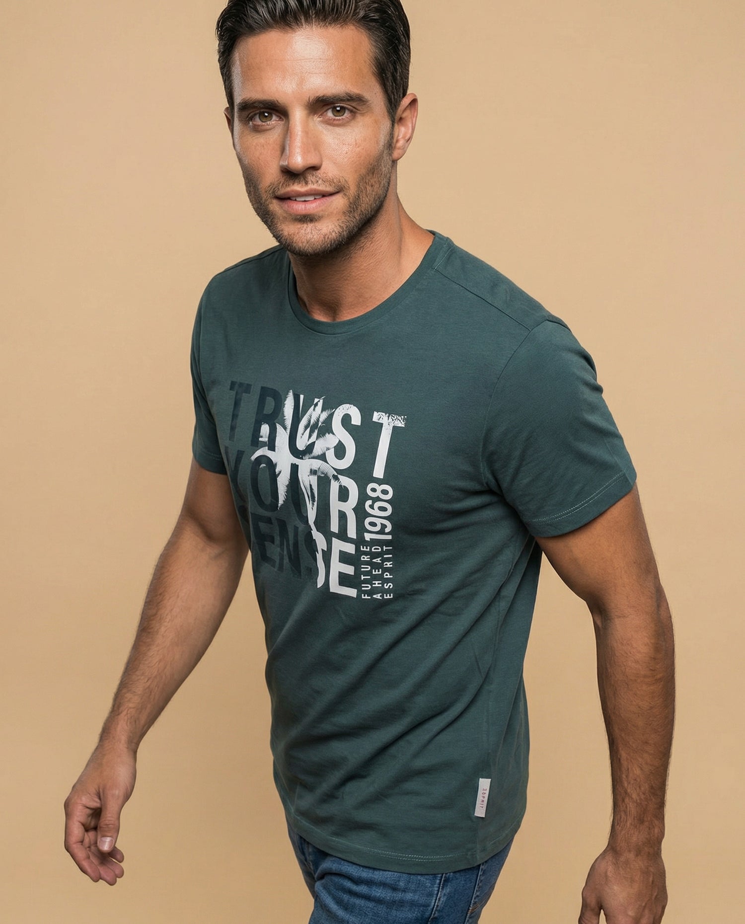 Camiseta manga corta con estampado gráfico para mujer - Verde