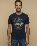 Camiseta manga corta con estampado gráfico de aviación para hombre - Azul