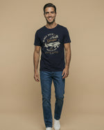 Camiseta manga corta con estampado gráfico de aviación para hombre - Azul
