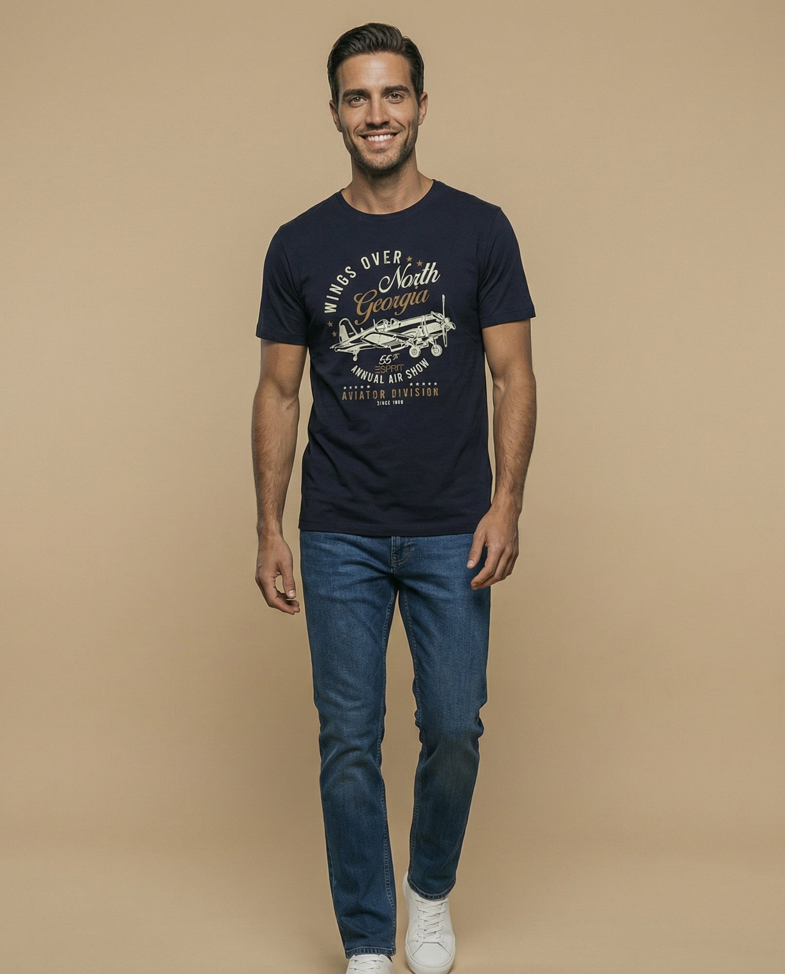 Camiseta manga corta con estampado gráfico de aviación para hombre - Azul 34_345F307_AZU184028_5