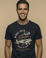 Camiseta manga corta con estampado gráfico de aviación para hombre - Azul