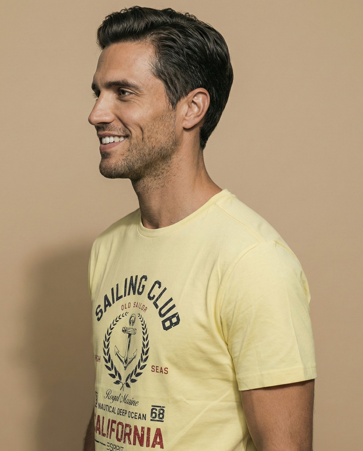 Camiseta manga corta con estampado náutico para hombre - Amarillo