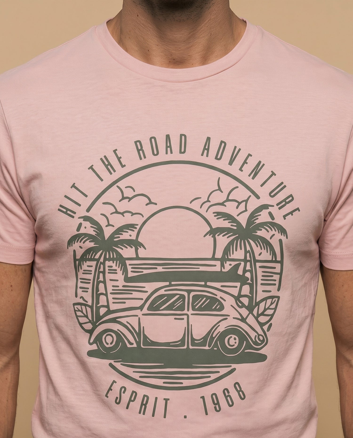 Camiseta básica manga corta con cuello redondo para hombre - Rosa
