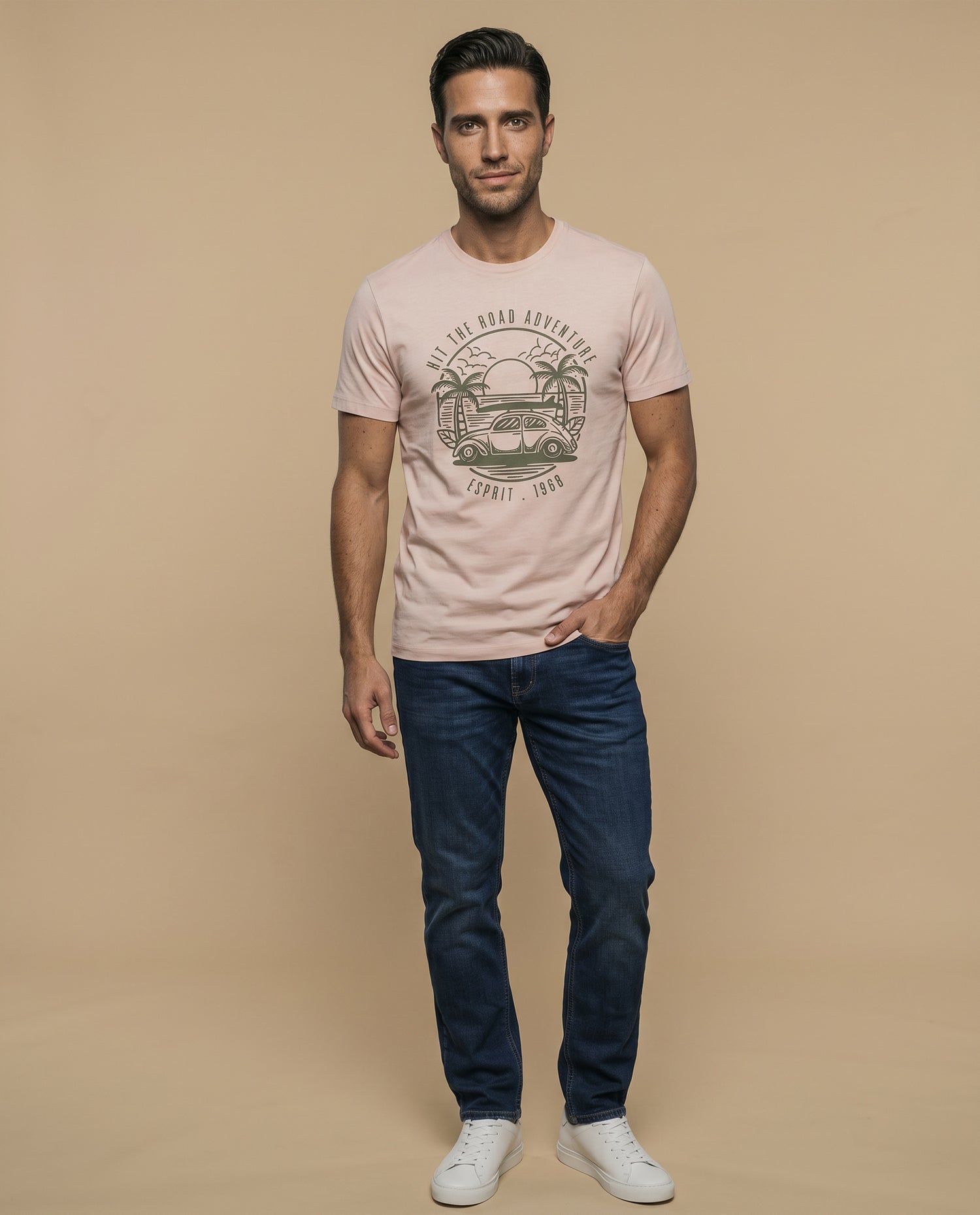 Camiseta básica manga corta con cuello redondo para hombre - Rosa