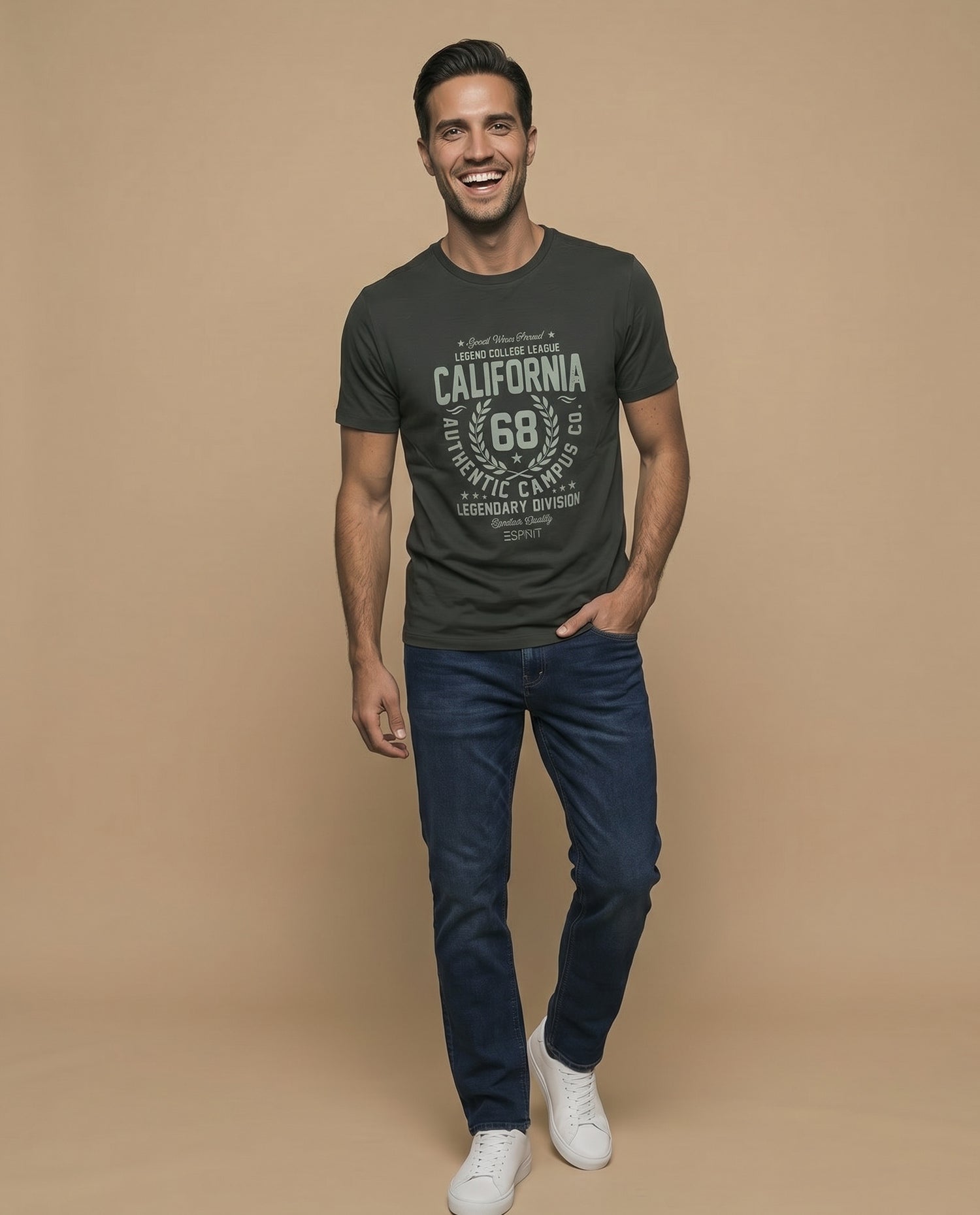 Camiseta manga corta con estampado universitario para hombre - Verde