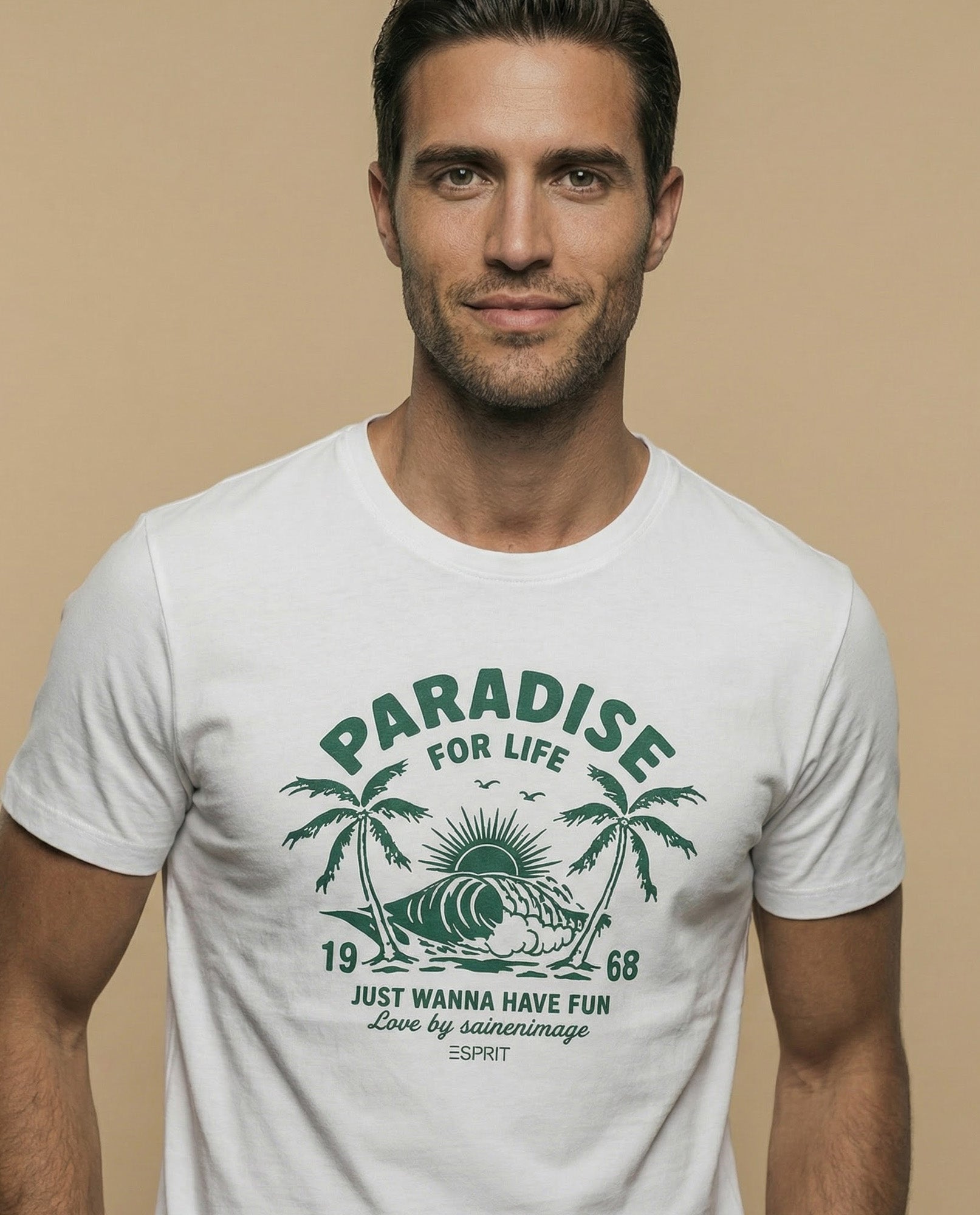 Camiseta manga corta con estampado tropical para hombre - Blanco 34_345F311_BLA110601_0