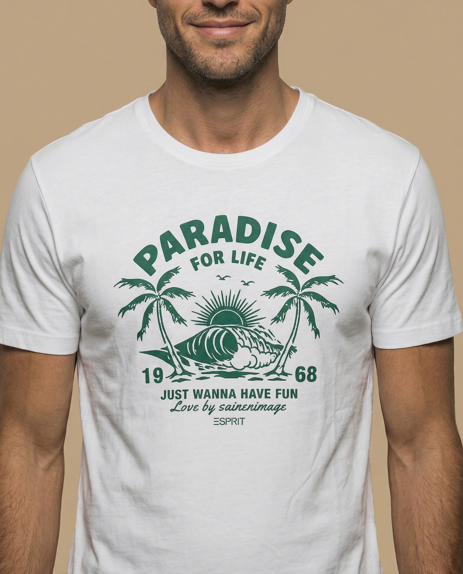 Camiseta manga corta con estampado tropical para hombre - Blanco