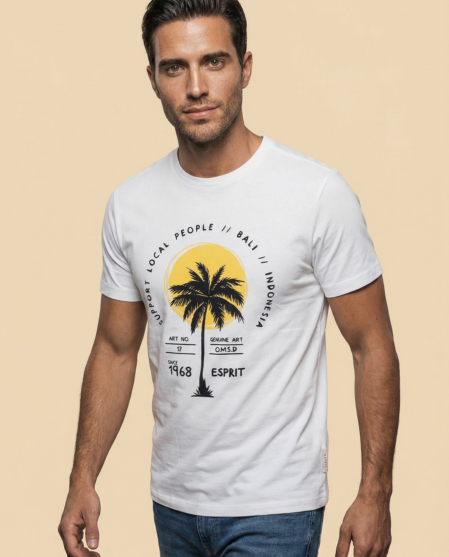 Camiseta manga corta con estampado tropical - Crudo