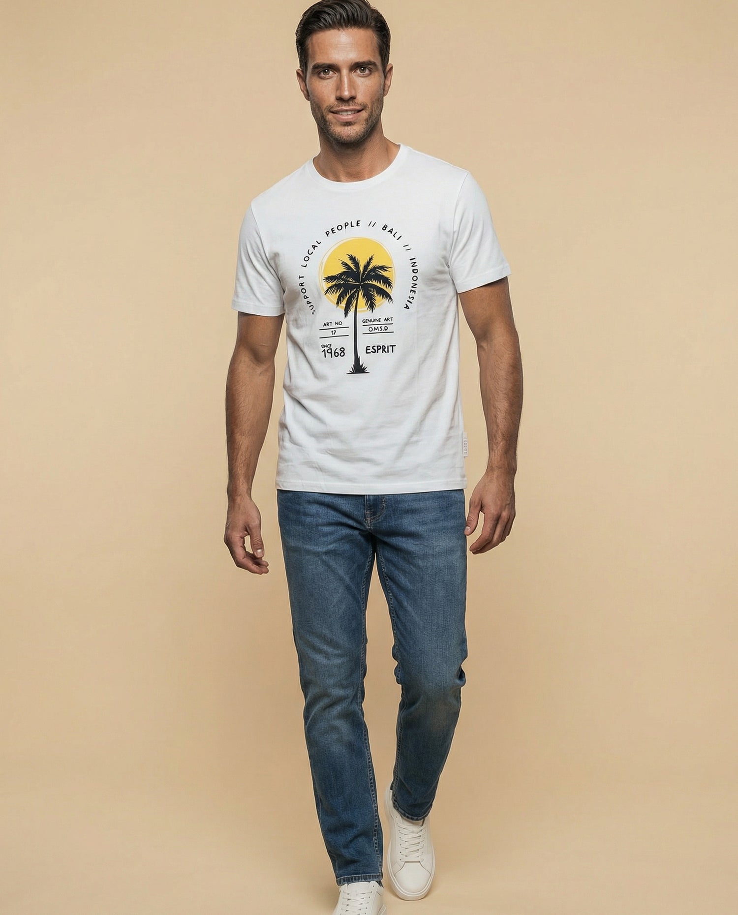 Camiseta manga corta con estampado tropical - Crudo
