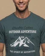 Camiseta manga corta con estampado gráfico de montaña para hombre - Verde