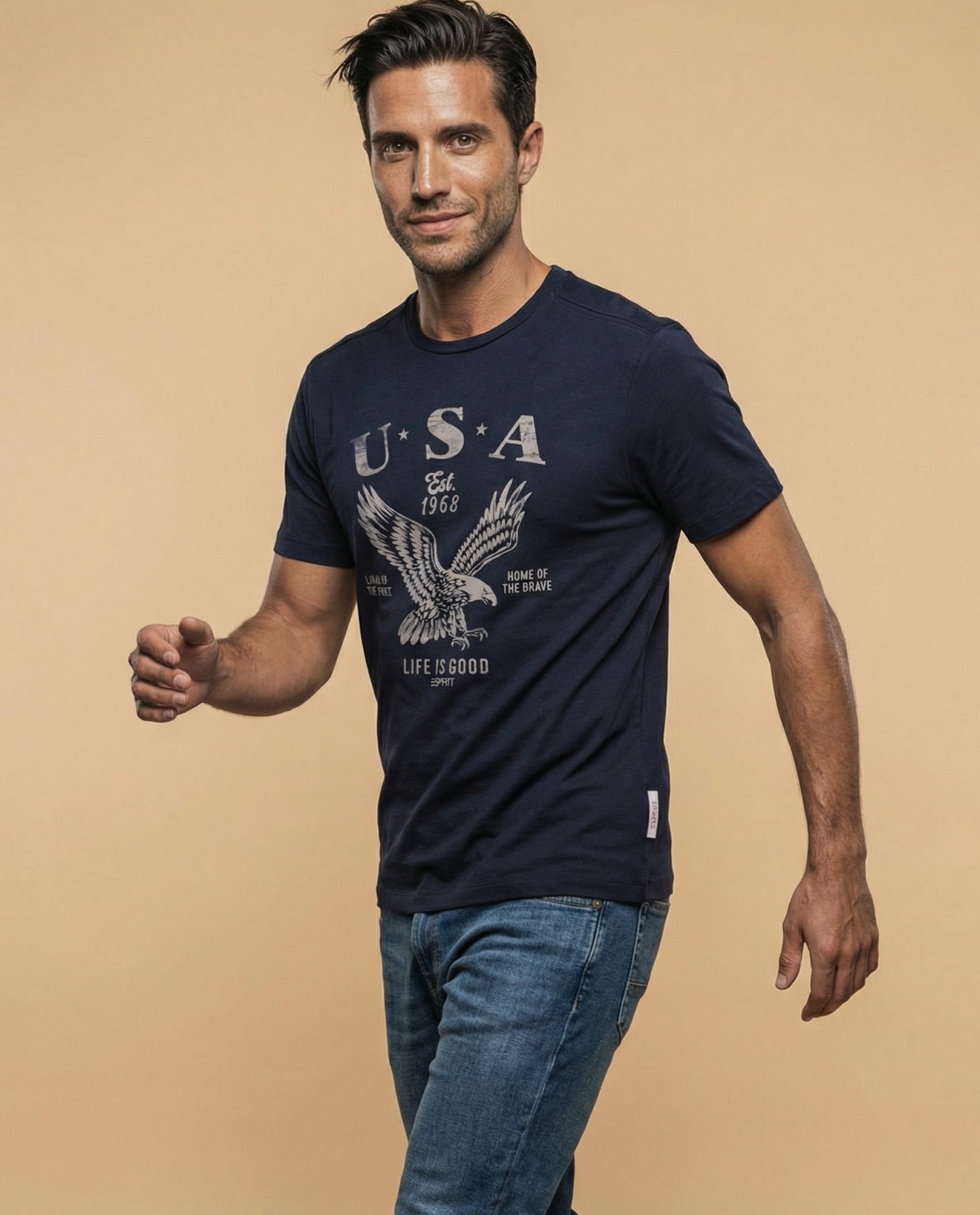Camiseta manga corta con estampado gráfico americano - Azul 34_345F315_AZU194526_0