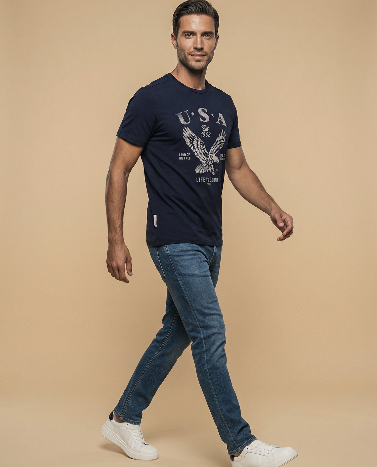 Camiseta manga corta con estampado gráfico americano - Azul