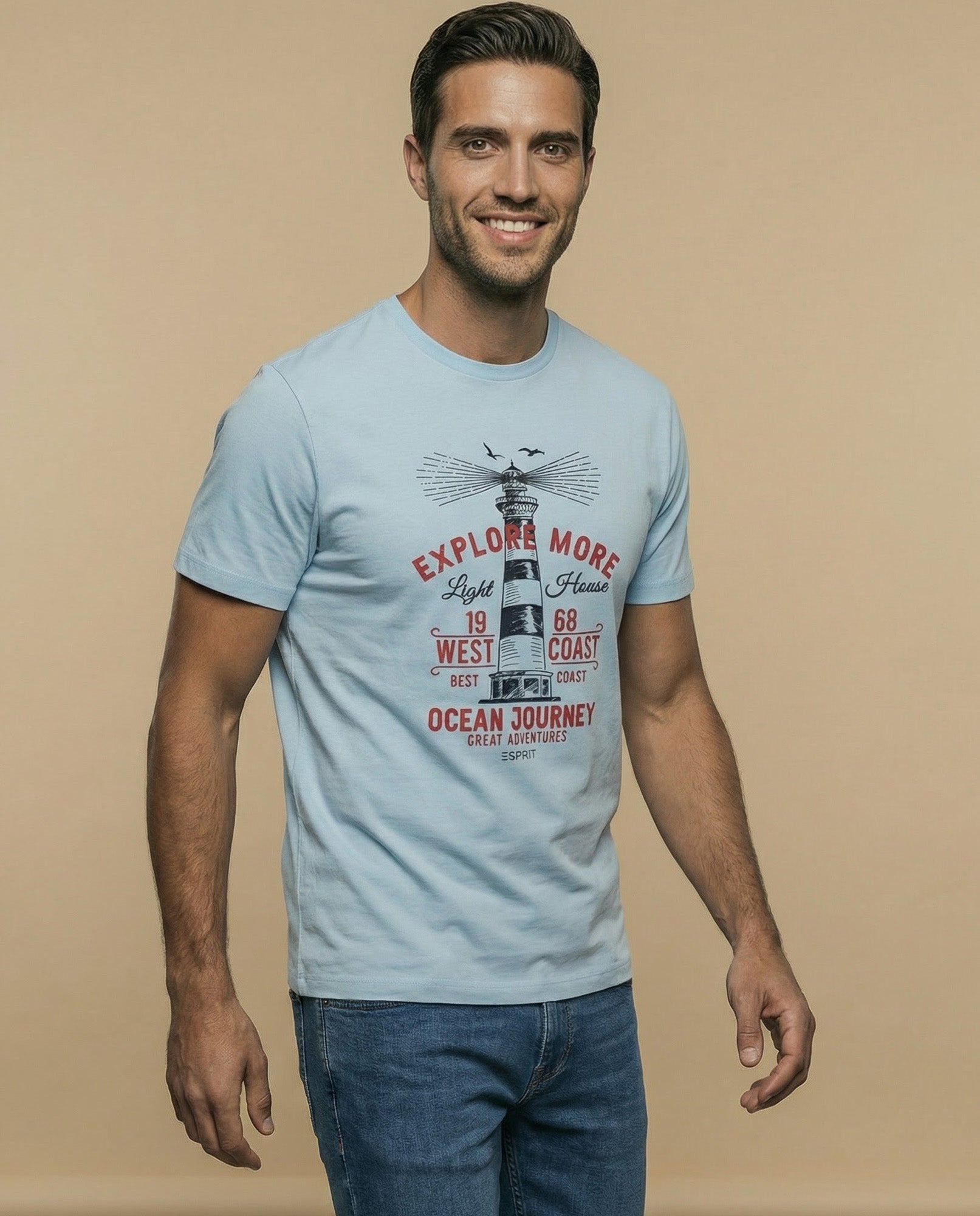 Camiseta básica manga corta con cuello redondo para hombre - Azul 34_345F316_AZU144310_0