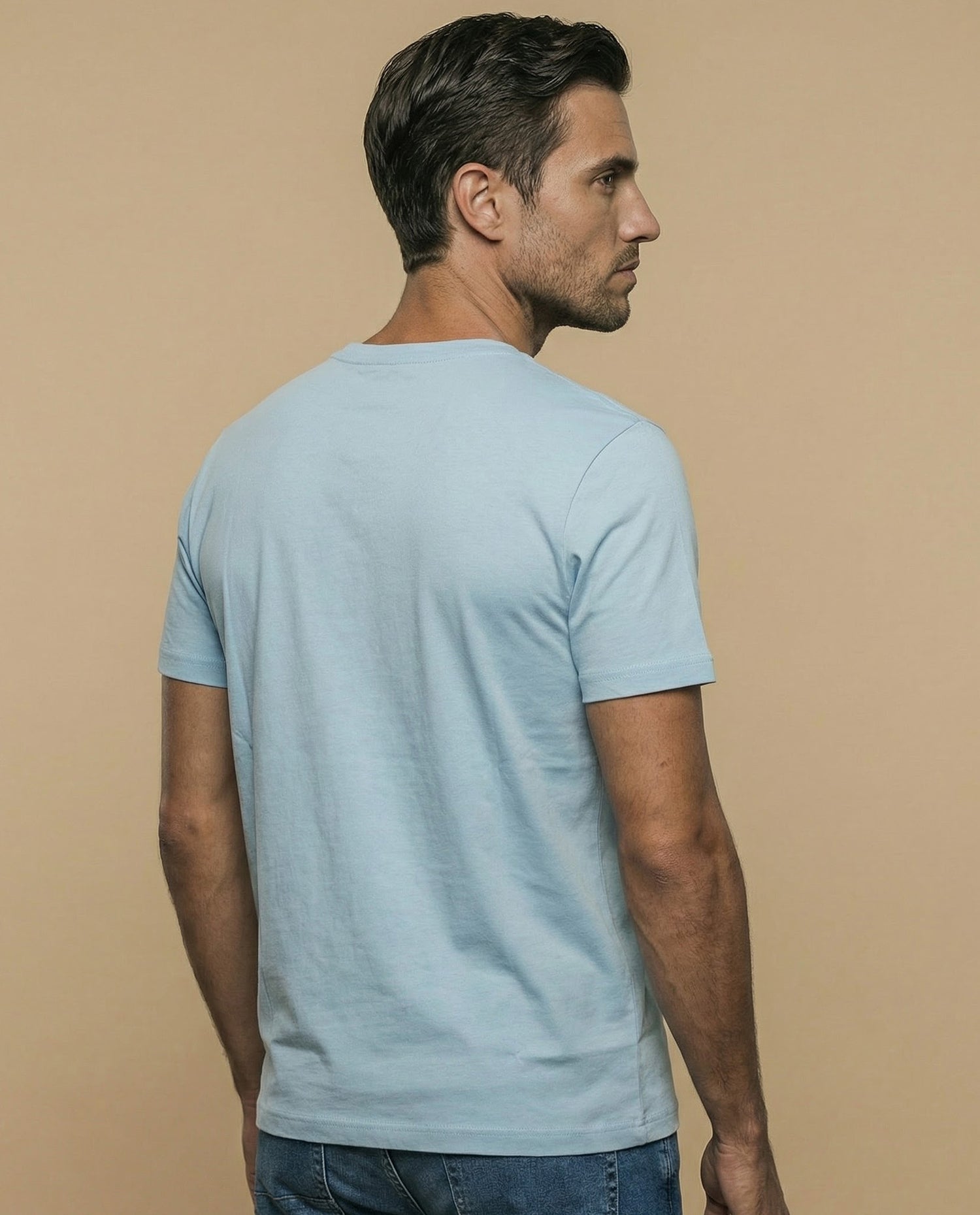 Camiseta básica manga corta con cuello redondo para hombre - Azul