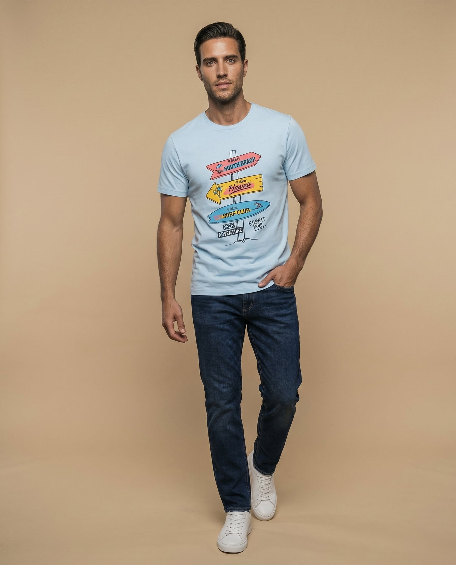 Camiseta manga sisa algodón - Azul