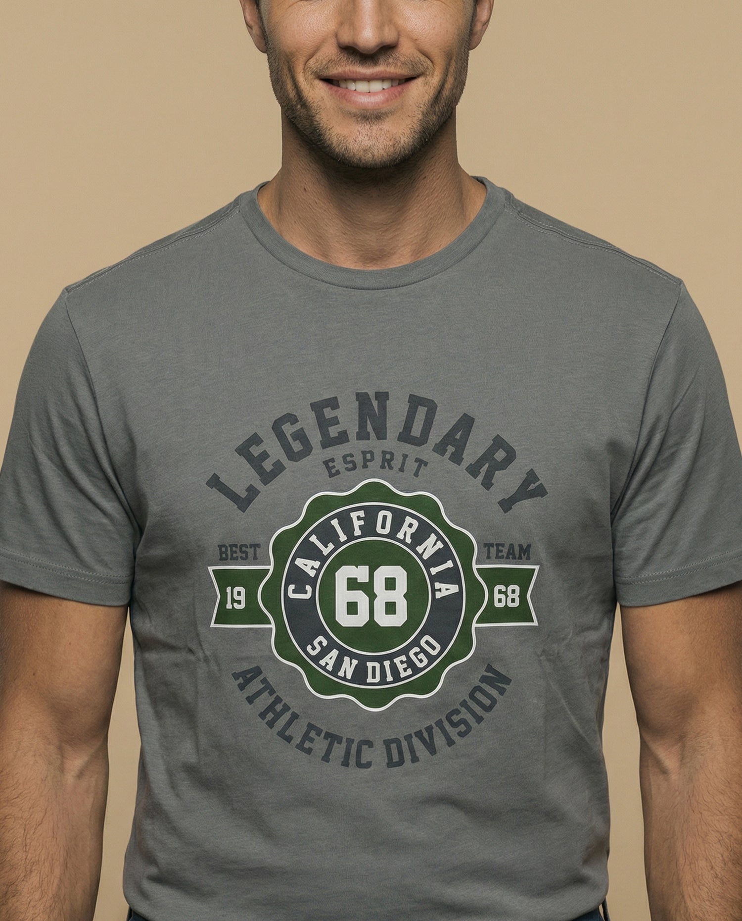 Camiseta manga corta con estampado universitario para hombre - Gris