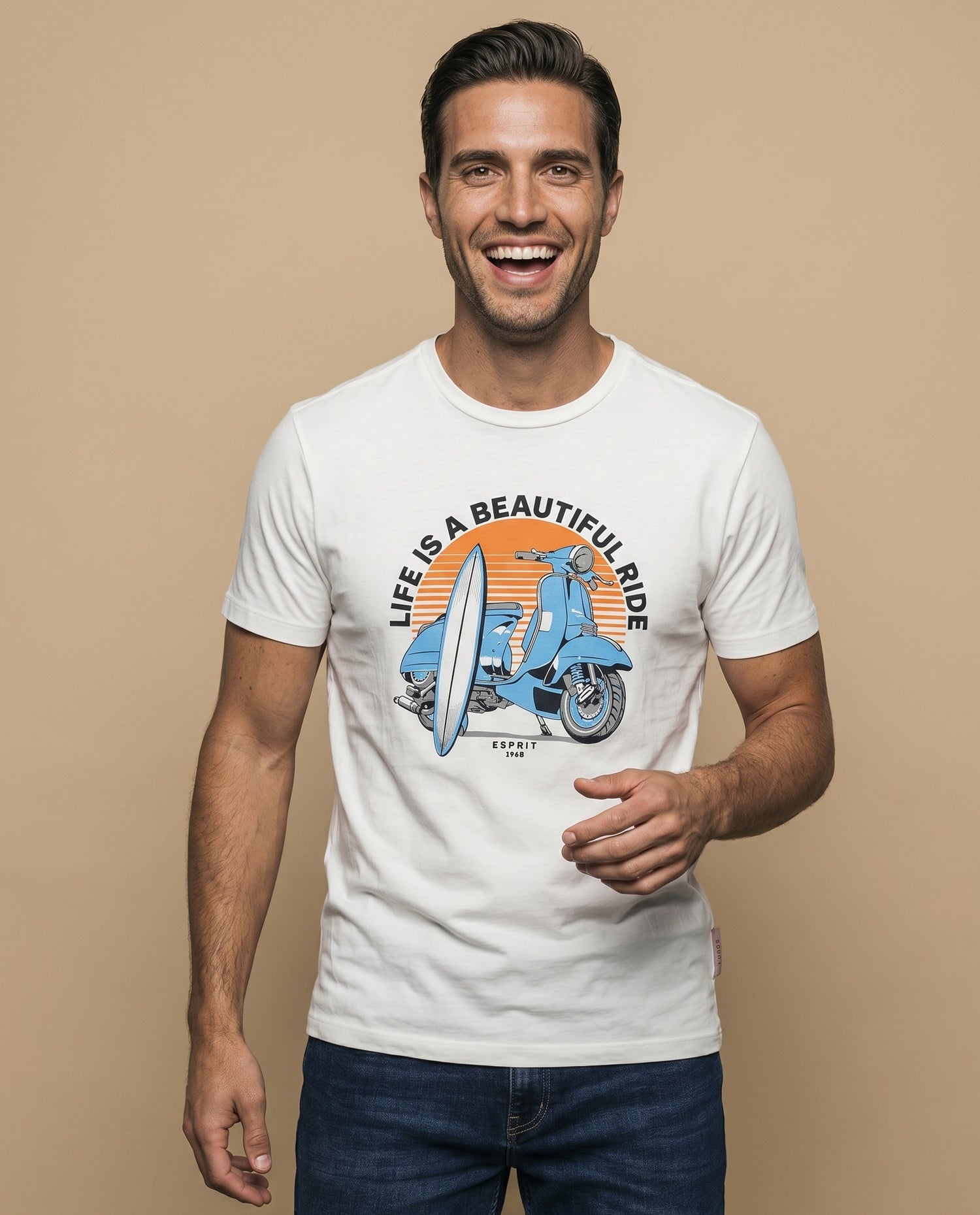 Camiseta básica manga corta con costura trasera para hombre - Crudo