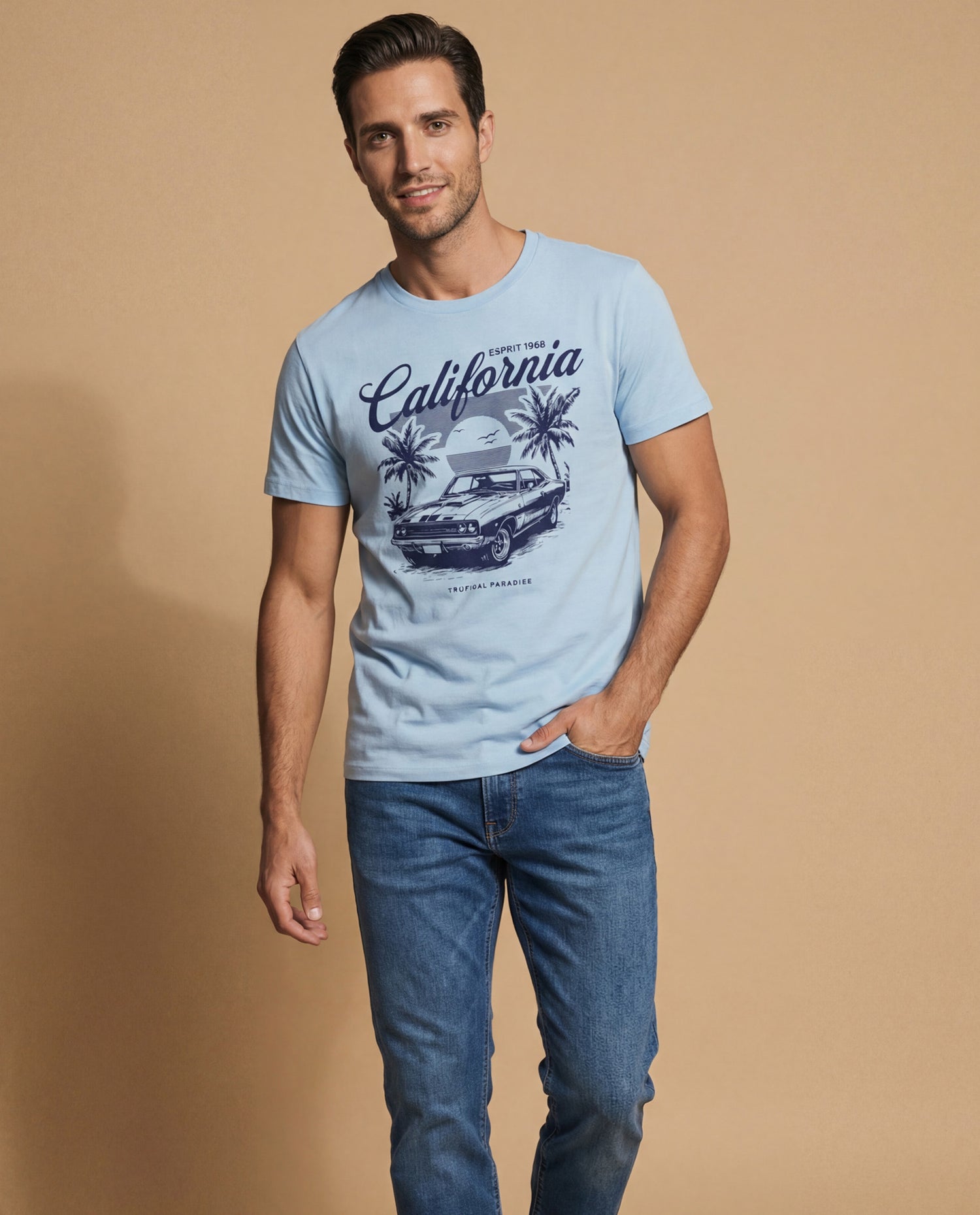 Camiseta manga corta con estampado California para hombre - Azul